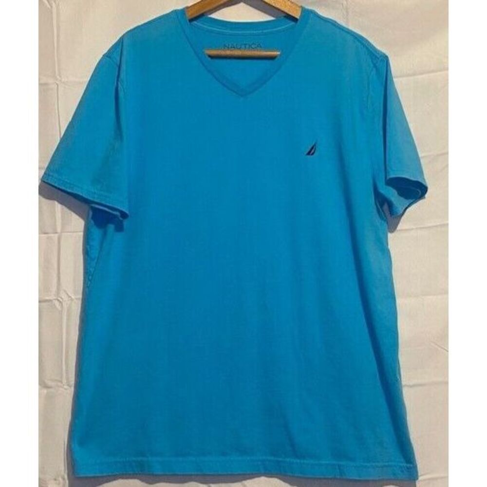Nautica Men's Turquoise Blue‎ Solid V-Neck T-SHIRT Tee Size XL